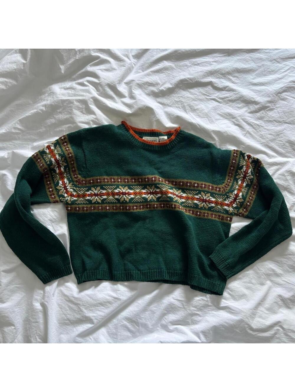 Vintage Green Cropped Knit Pullover Sweater